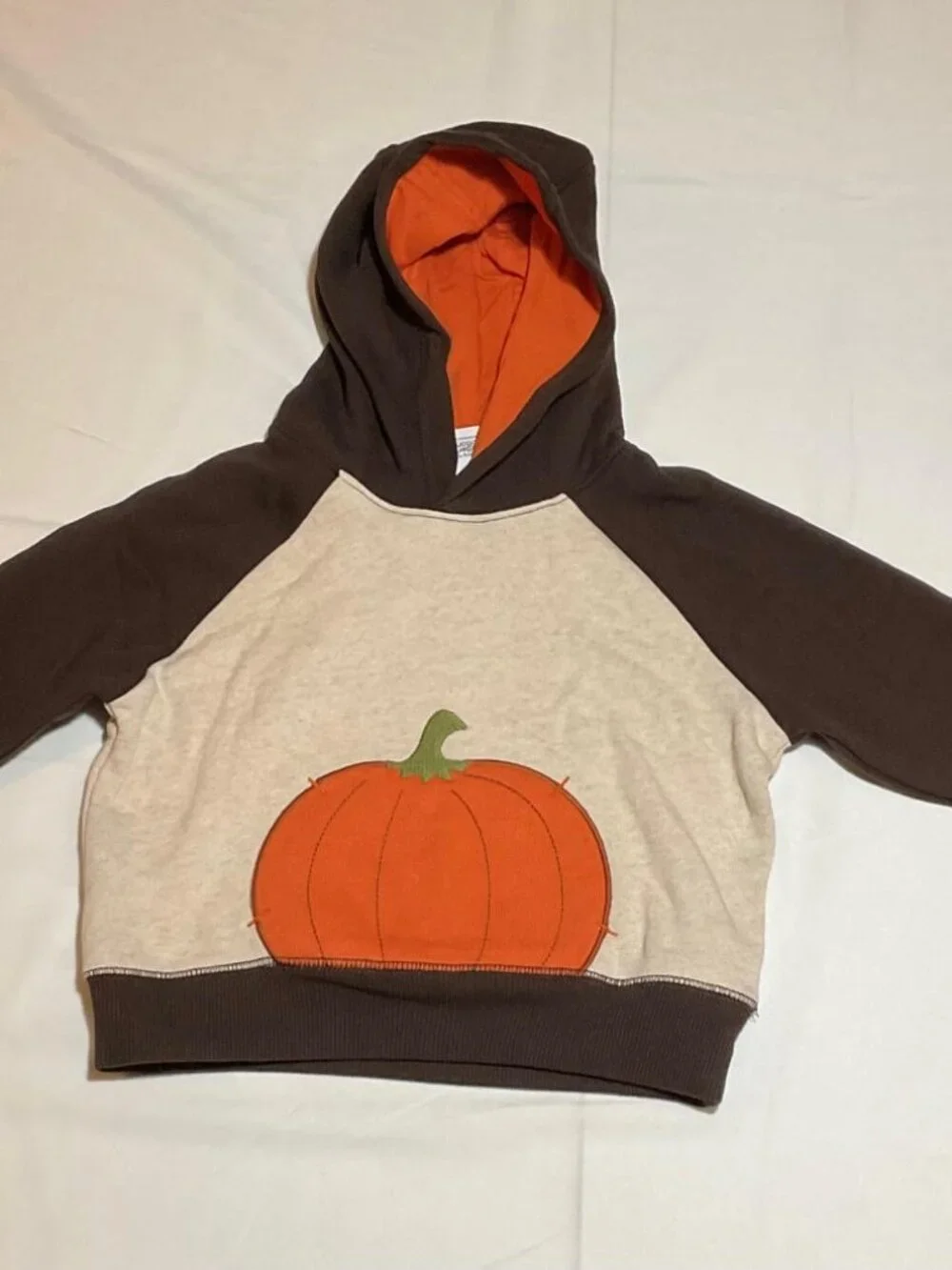 Gymboree Boys 18-24 months Pumpkin Appliqué Brown Ivory Fleece Hoodie NWT Fall